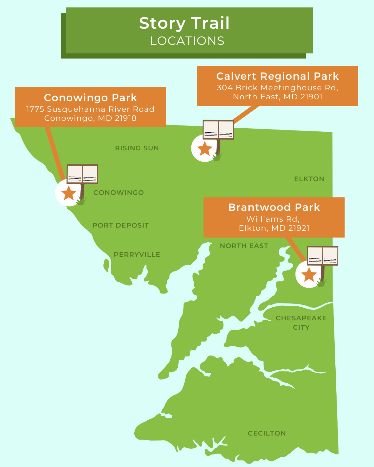 Story Trail Locations _ Conowingo Park, Brantwood Park, Calvert Regional Park