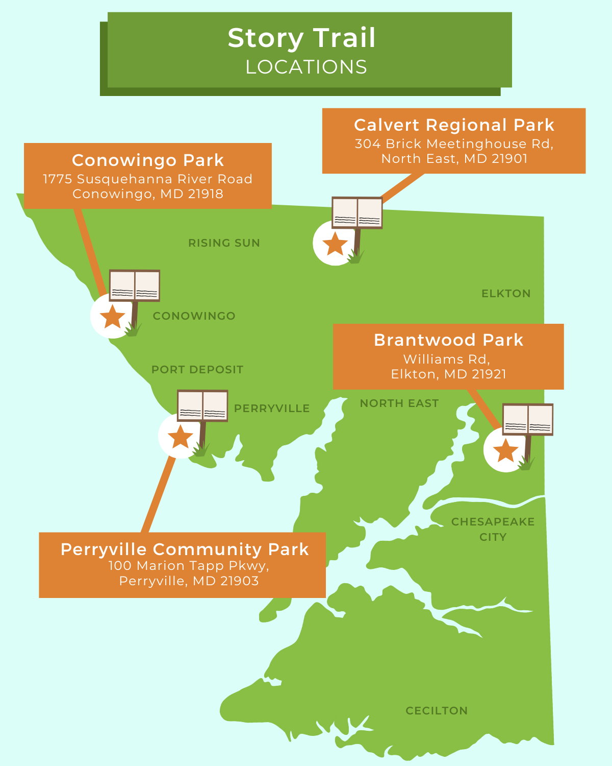 Story Trail Locations _ Conowingo Park, Brantwood Park, Calvert Regional Park